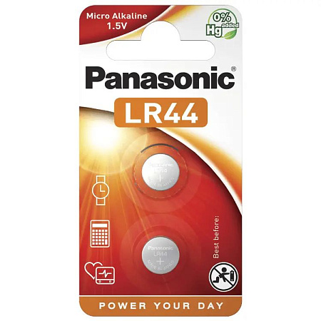 Дисковые батарейки Panasonic LR-44EL/6B, LR44, 2 шт.
