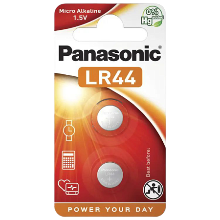 Дисковые батарейки Panasonic LR-44EL/6B, LR44, 2 шт.