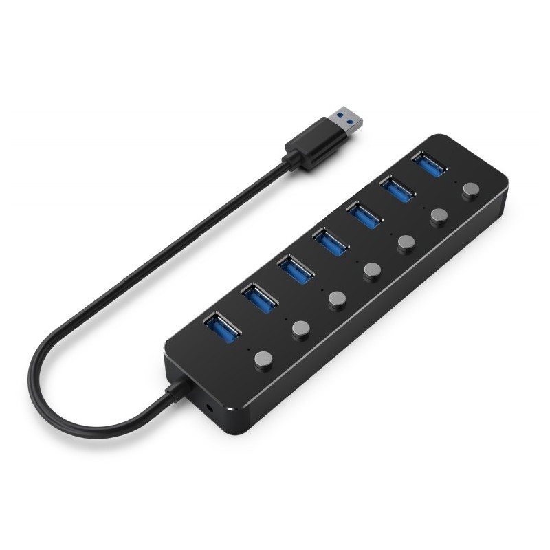 USB  3.0 Hub 7-port  with switches, Cable 24 cm, Gembird "UHB-U3P7P-01", Black