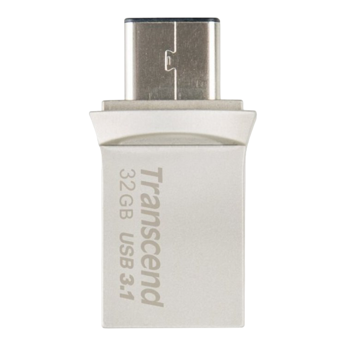   32GB USB3.1/Type-C Flash Drive  Transcend "JetFlash 890", Silver, Metal Case, OTG (R/W:90/25MB/s)