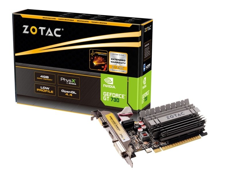 ZOTAC GeForce GT730 Zone Edition 4GB GDDR3, 64bit, 902/1600Mhz, HDCP, VGA, DVI-D, HDMI, Low Profile, Passive Heatsink, 2x Low profile bracket included,процессоры ,оперативная память, ssd, M2, hdd, кейсы