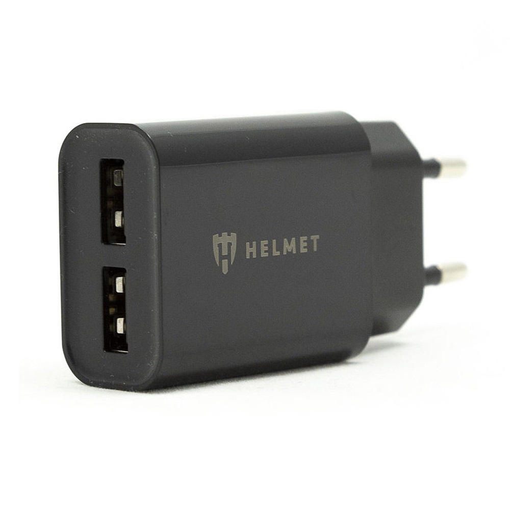 Helmet Wall Charger with Cable USB to Micro-USB 2xUSB 2.4A, Black