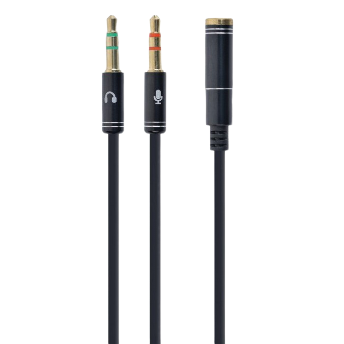 CCA-418M 3.5 mm 4-pin F to 2 x 3.5 mm stereo plug adapter M, black, metal connectors