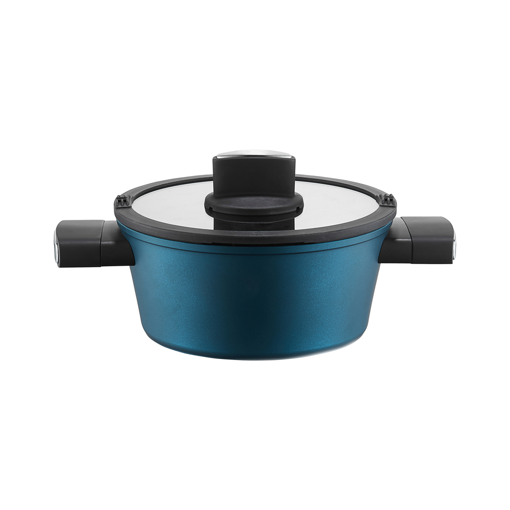 Ambition, Pot With Lid, Azzuro, 24 Cm, 4 L, Qualum Basic Coating, Aluminium, Glass