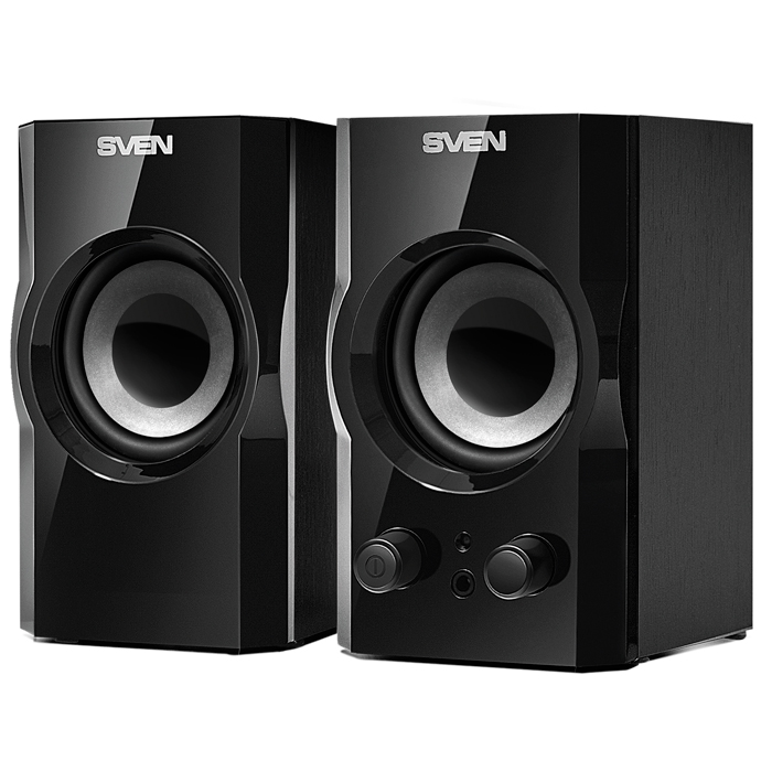 SVEN SPS-606, Black, 2.0/2x3W RMS, USB power supply, headphone jack, wooden 2.5''