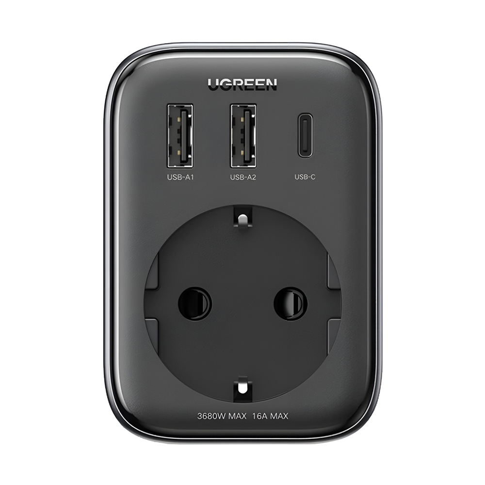 UGREEN Outlet Extender 30W 2*USB + Type-C + AC CD314, Black