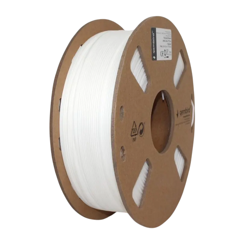 Нить для 3D-принтера Gembird 3DP-PLA+1.75-02-W, PLA+, Белый, 1.75 мм, 1кг