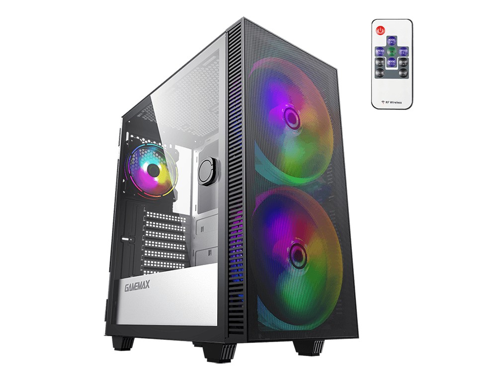Case ATX GAMEMAX Aero, w/o PSU, 0.5mm, 2x200mm & 1x120mm ARGB fans, ARGB+PWM Hub, Front Mesh, TG, DF