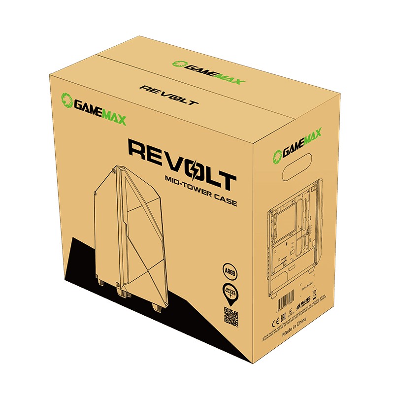 Case ATX GAMEMAX Revolt, w/o PSU, 0.5mm, 4x120mm ARGB. ARGB HUB, Tempered Glass, Front Mesh, Dust Fi