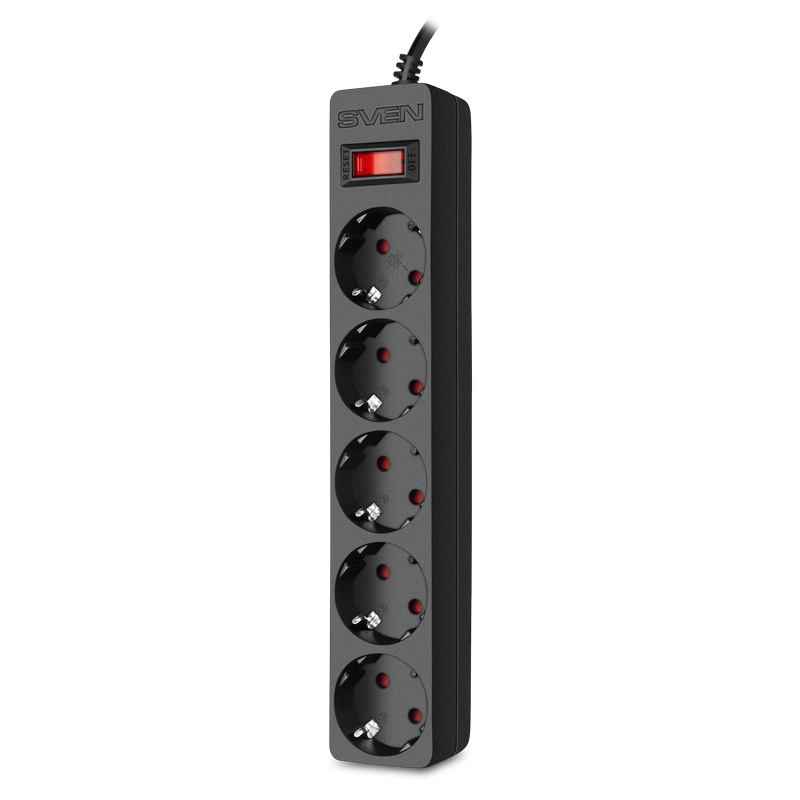 Surge Protector   5 Sockets,  3.0m,  Sven "SF-05E", Black, flame-retardant material