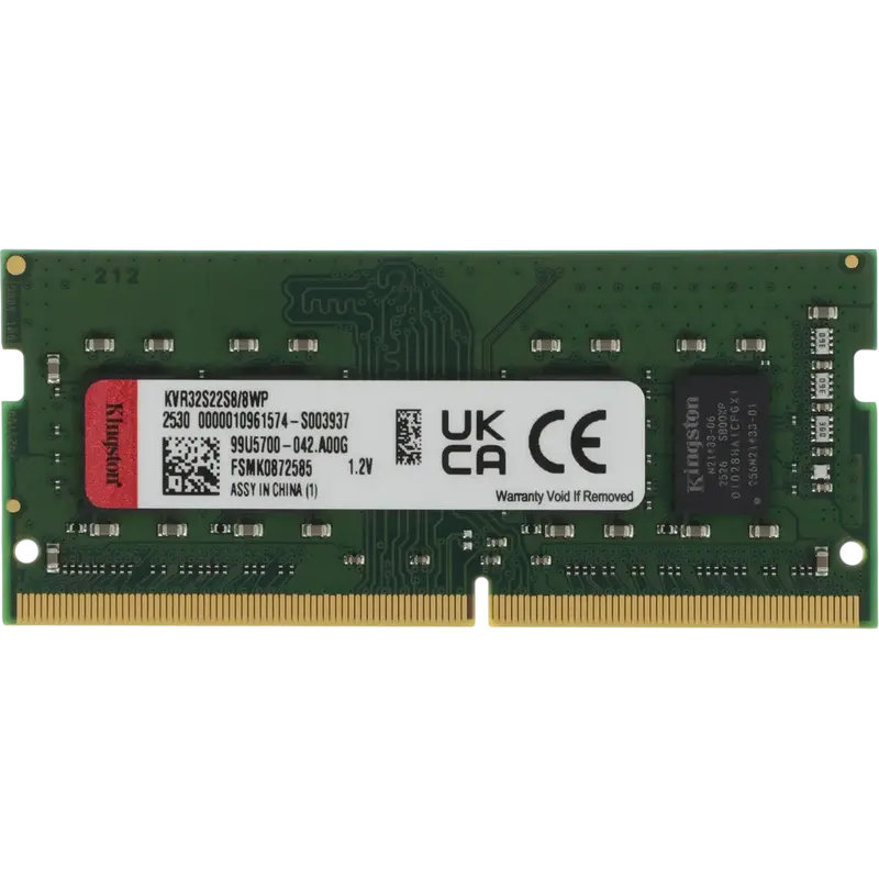 Оперативная память Kingston ValueRAM, DDR4 SDRAM, 3200 МГц, 8 ГБ, KVR32S22S8/8WP