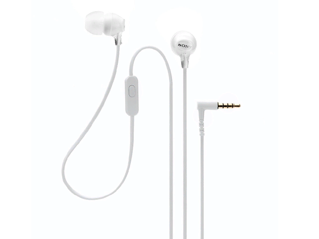 Earphones  SONY  MDR-EX15AP, Mic on cable,  4pin 3.5mm jack L-shaped, Cable: 1.2m White