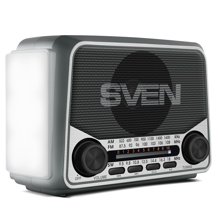SVEN SRP-525 Gray, FM/AM/SW Radio, 3W RMS, 8-band radio receiver, built-in audio files player from USB-fash, microSD and SD card stroge devices, tele 