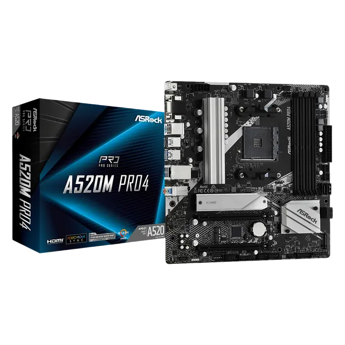 Материнская плата ASRock A520M PRO4, AM4, AMD A520, Micro-ATX