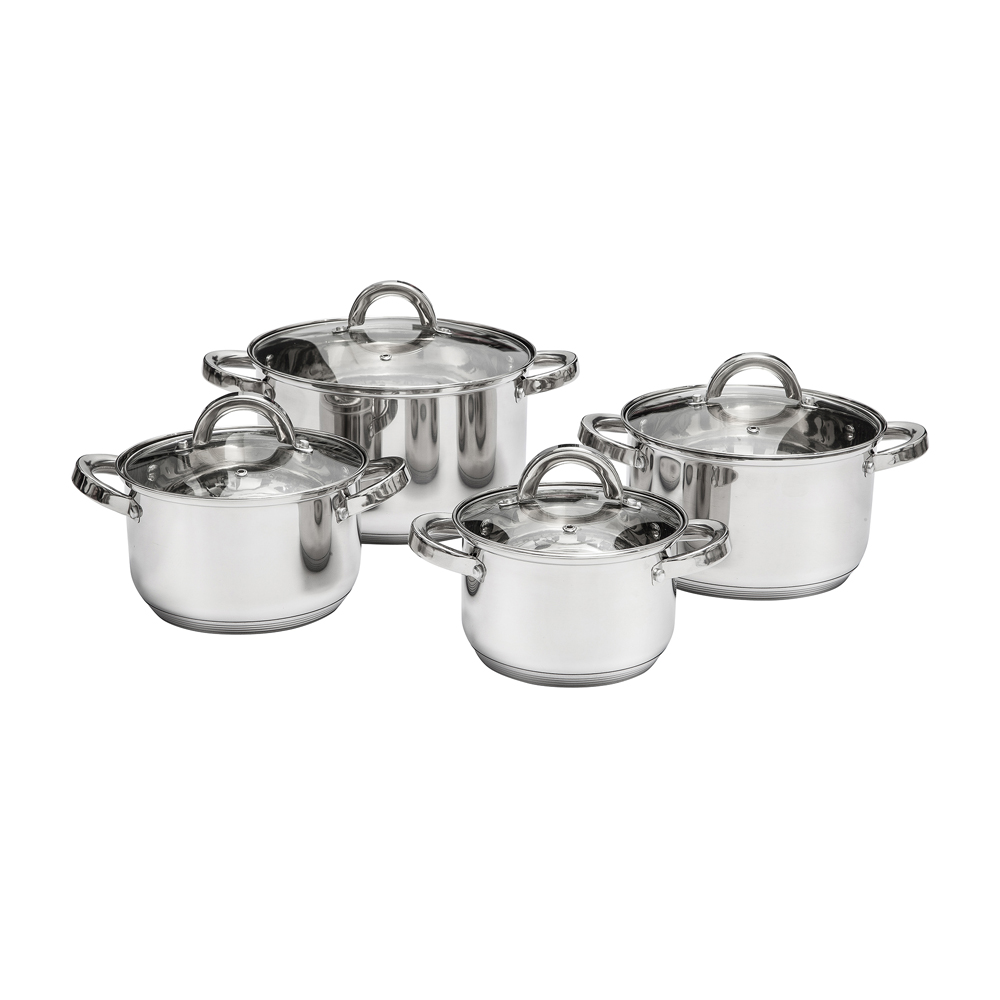 Ambition, Cookware Set 8 Pcs With Lid, Berry, Stainless Steel, Tempered Glass