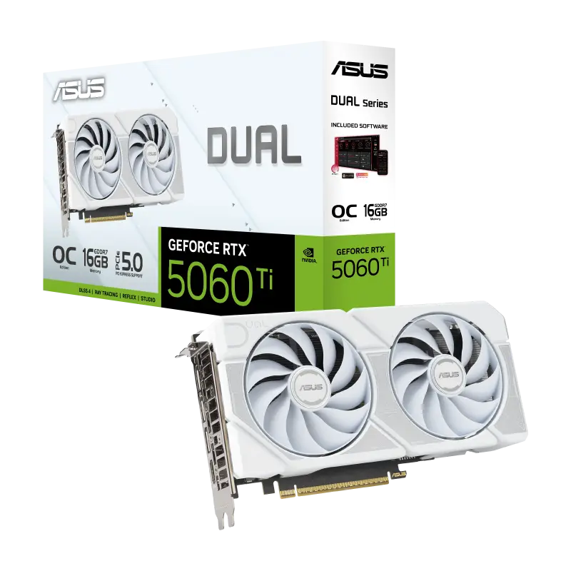 Видеокарта ASUS DUAL-RTX5060TI-O16G-WHITE, 16 ГБ GDDR7 128бит
