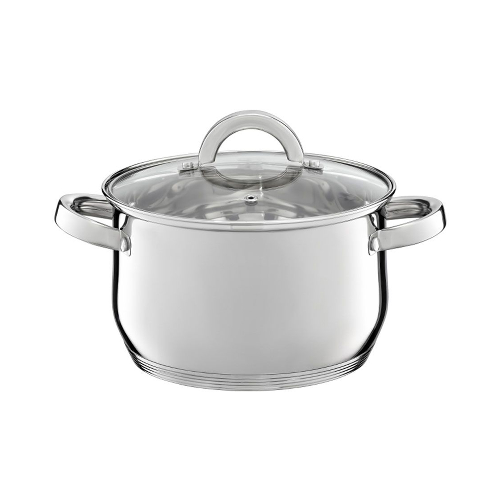 Ambition, Pot With Glass Lid, Berry, 18 Cm, Stainless Steel, Tempered Glass