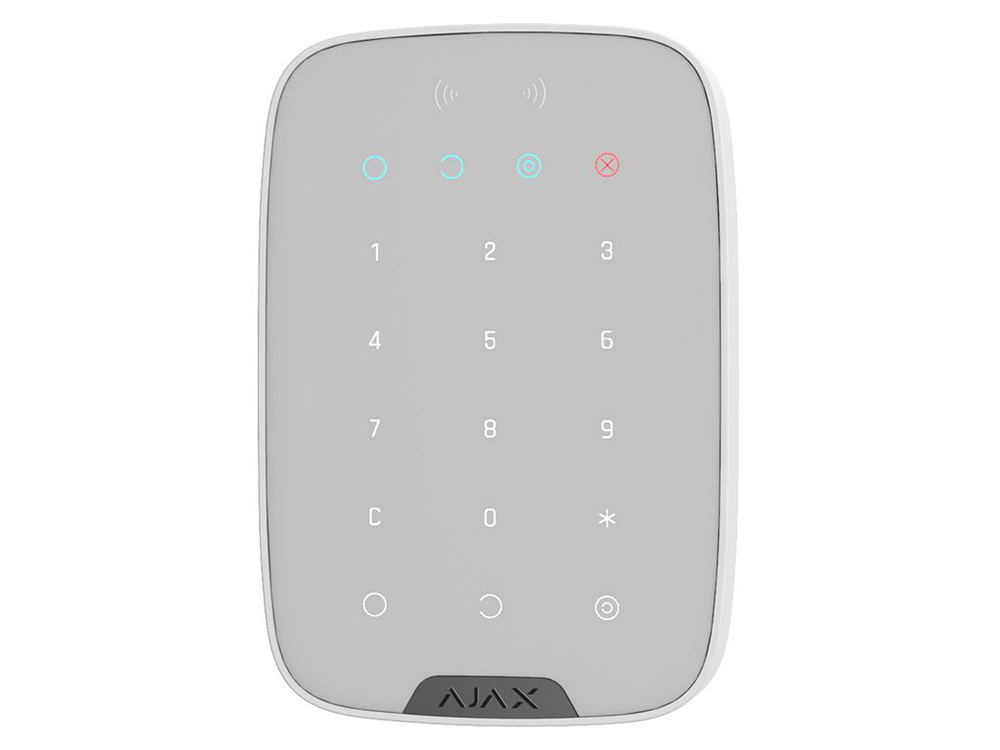 Ajax Wireless Security Touch Keypad "KeyPad Plus", White, encrypted contactless cards and key fobs