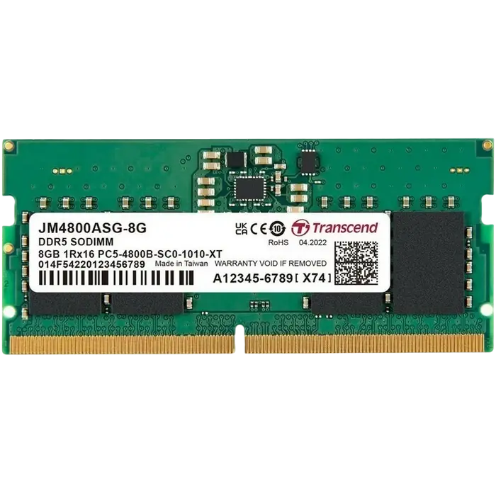 Оперативная память Transcend JM4800ASG-8G, DDR5 SDRAM, 4800 МГц, 8Гб, JM4800ASG-8G