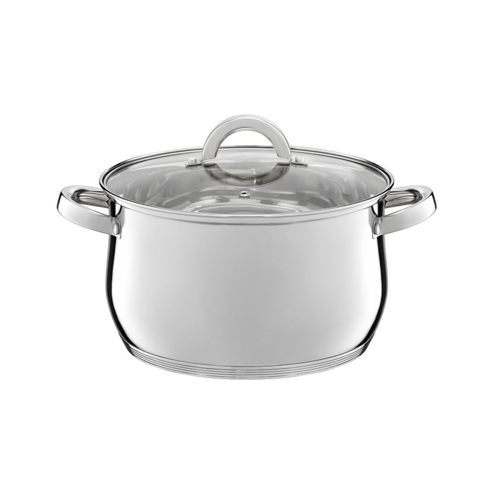 Ambition, Pot With Glass Lid, Berry, 24 Cm, 8.5 L Stainless Steel, Tempered Glass