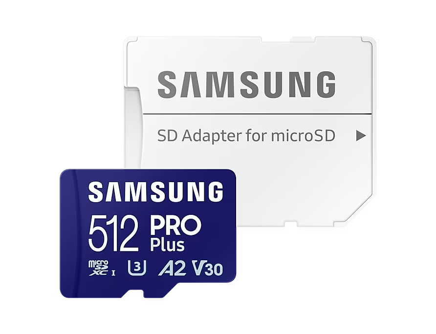 .512GB MicroSD (Class 10) UHS-I (U3) +SD adapter, Samsung PRO Plus "MB-MD512SA" (R/W:180/130MB/s)