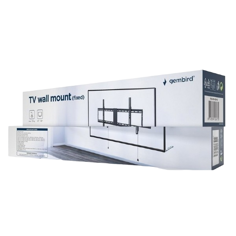 Wall Mount  Gembird "WM-90F-01" Black 43"-90", 70kg, VESA:up 800x400, Wall dist:29mm