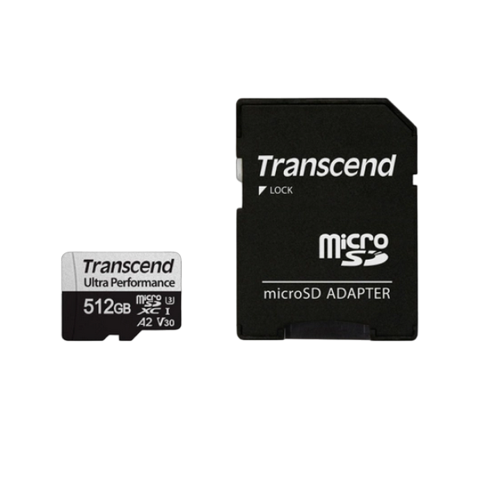 .512GB MicroSD (Class 10) UHS-I (U3) +SD adapter,  Transcend TS256GUSD340S (V30, A2, R/W:160/125MB/s