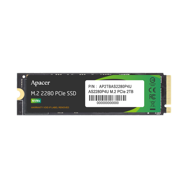 .M.2 NVMe SSD 2.0TB  Apacer AS2280P4U [PCIe 3.0 x4, R/W:3500/3000MB/s, 700/670K IOPS, 1.3PB, 3D TLC]