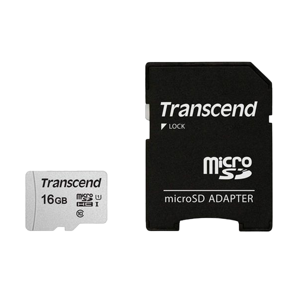 ..16GB MicroSD (Class 10) UHS-I (U1),+SD adapter Transcend "TS16GUSD300S-A" (R/W:95/45MB/s)