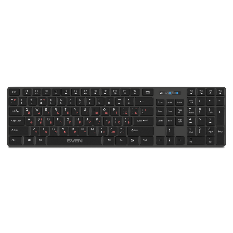 Wireless Keyboard SVEN KB-E5300W, Fn keys, 5 shortcut keys, Battery indicator., 2xAAA, 2.4Ghz, EN/RU