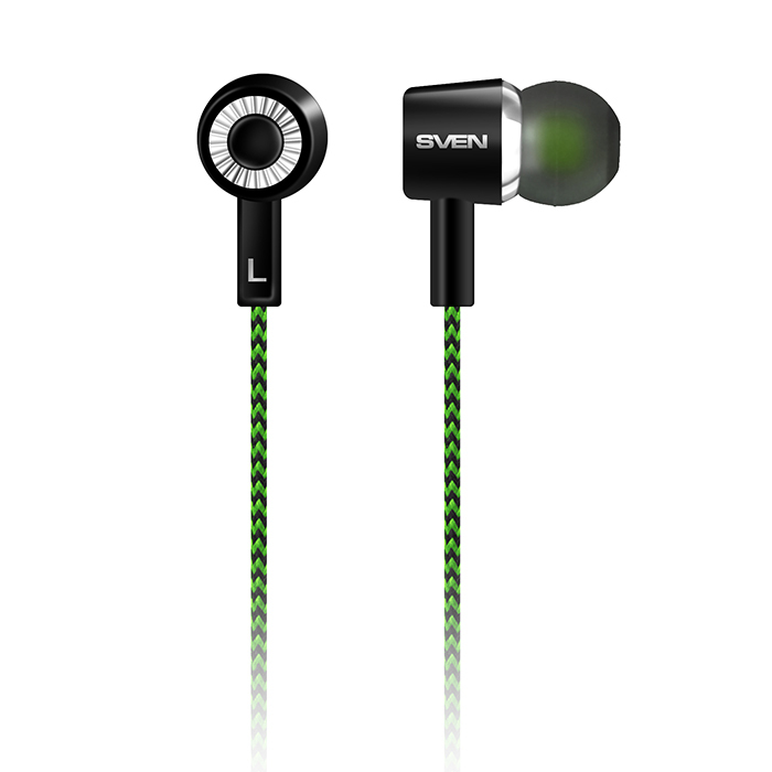Earphones SVEN E-107 Black/Green, 3pin 3.5mm mini-jack