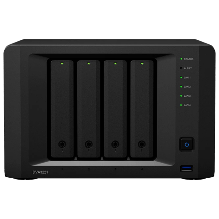 SYNOLOGY "DVA3221" Deep Learning NVR, 4-bay, Intel Atom 4-core 2.1GHz,  GTX 1650, 8Gb, 4x1GbE, COM