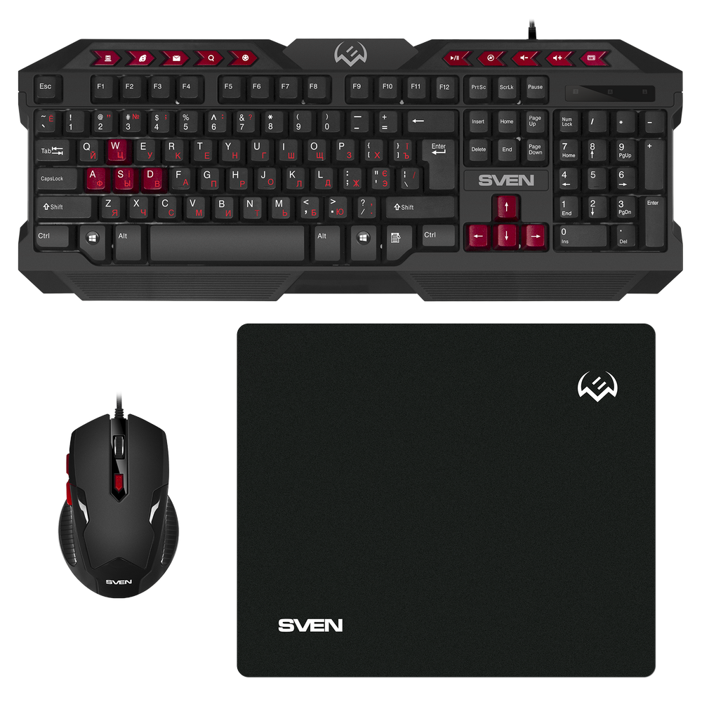 Gaming Keyboard & Mouse & Mouse Pad SVEN GS-9200, Multimedia, Spill resistant, WinLock Black, USB
