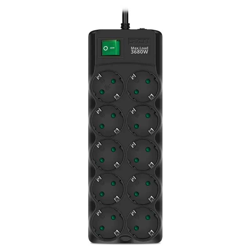 Сетевой фильтр SVEN SF-10E-16, 10 Розеток, 3м, Черный