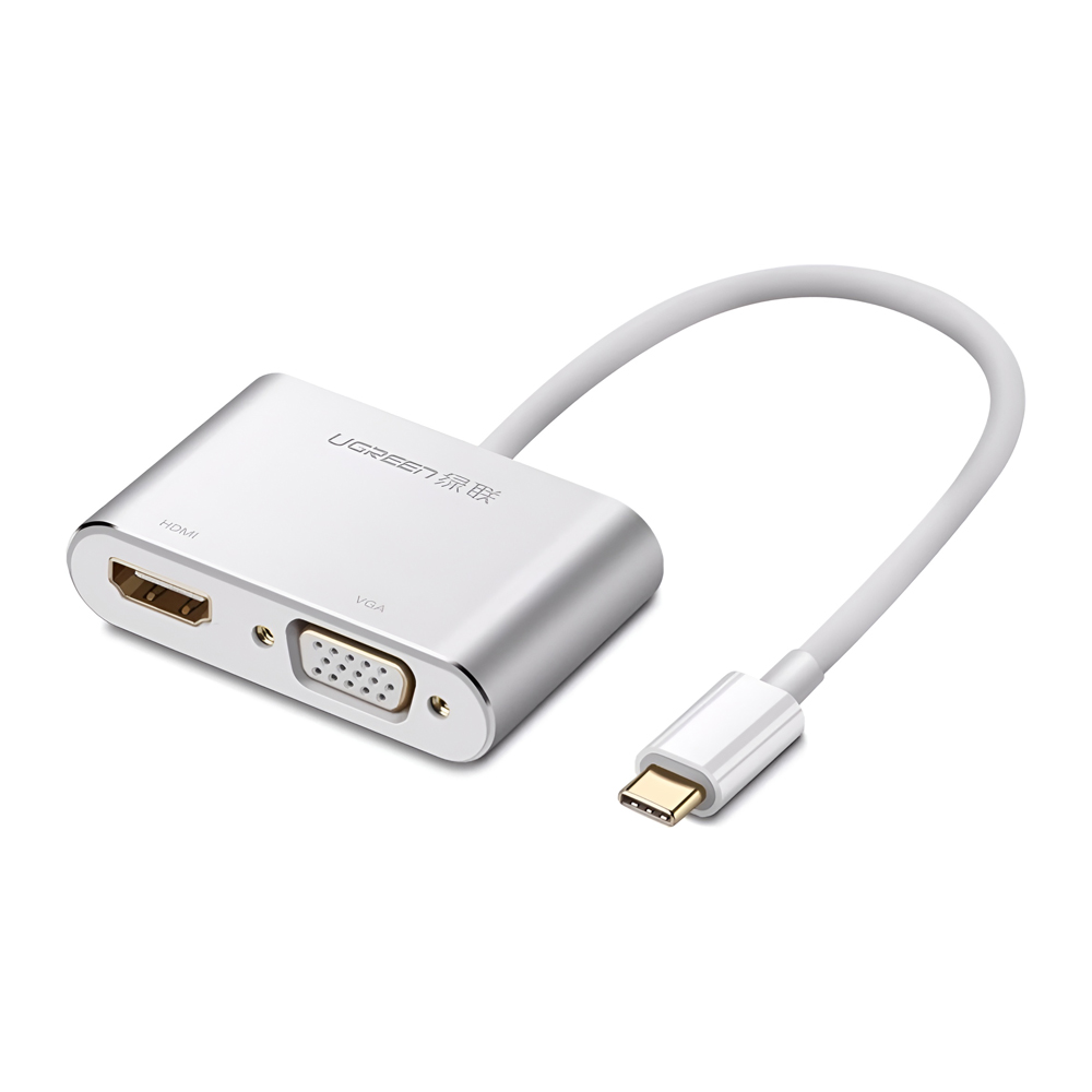 UGREEN Adapter USB-C to HDMI 4K@30Hz + VGA 1080p@60Hz (simultaneously use) with PD | CM162, Silver