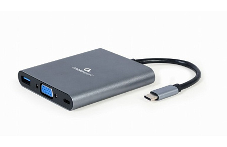 Видеоадаптер Cablexpert A-CM-COMBO6-01, USB Type-C - VGA, HDMI, USB Type-C, USB Type-A, SD card-reader, Серый