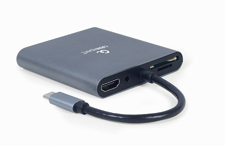 Видеоадаптер Cablexpert A-CM-COMBO6-01, USB Type-C - VGA, HDMI, USB Type-C, USB Type-A, SD card-reader, Серый