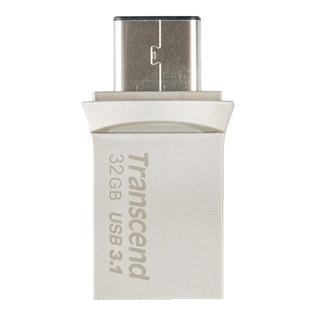   32GB USB3.1/Type-C Flash Drive  Transcend "JetFlash 890", Silver, Metal Case, OTG (R/W:90/25MB/s)