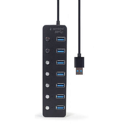 USB 3.0 Hub 7-port with switches, Cable 24 cm, Gembird "UHB-U3P7P-01", Black USB 3.0 Hub 7-port with switches, Cable 24 cm, Gembird "UHB-U3P7P-01", Black