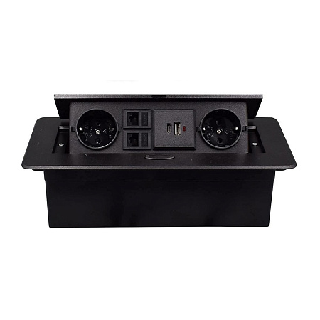 Multifunctional Desktop Socket, EU plug, 2 Sockets,1 USB,1 Type-C, 2 Network. Black Multifunctional Desktop Socket, EU plug, 2 Sockets,1 USB,1 Type-C, 2 Network. Black
