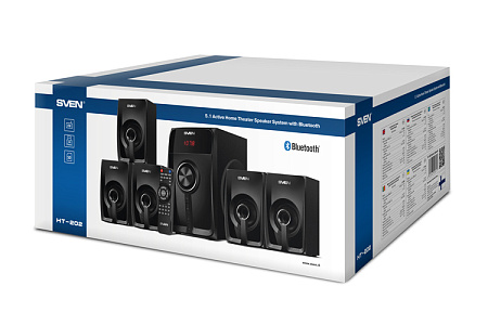 Audio System 5.1 SVEN "HT-202" 100w / 20w+5*16w, BLUETOOTH, USB, SD, FM, Display, RC, Black Audio System 5.1 SVEN "HT-202" 100w / 20w+5*16w, BLUETOOTH, USB, SD, FM, Display, RC, Black