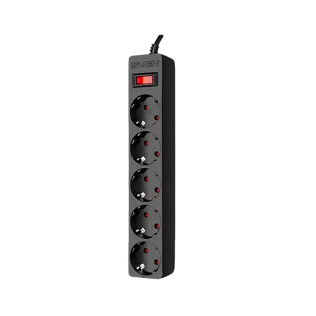 Surge Protector   5 Sockets,  1.0m,  Sven "SF-05E", Black, flame-retardant material