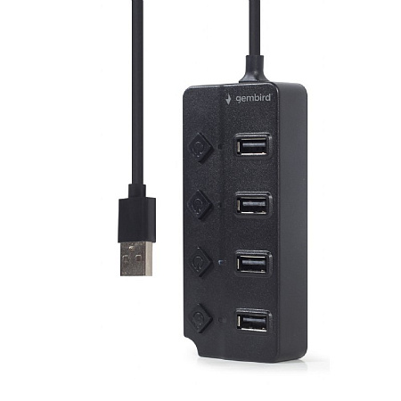 USB 2.0 Hub 4-port with switches, cable 80 cm, Gembird "UHB-U2P4P-01", Black USB 2.0 Hub 4-port with switches, cable 80 cm, Gembird "UHB-U2P4P-01", Black
