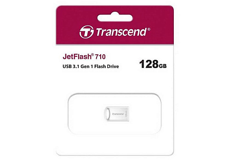 128GB USB3.1 Flash Drive Transcend "JetFlash 710S", Silver, Metal Case, Ultra-Slim (R/W:90/50MB/s)
