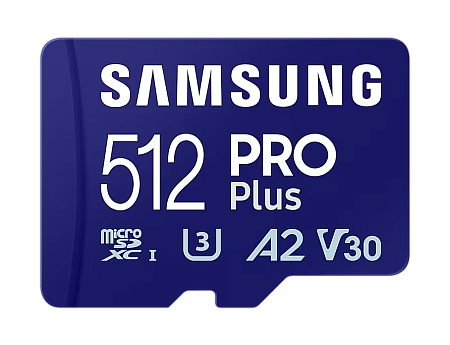 .512GB MicroSD (Class 10) UHS-I (U3) +SD adapter, Samsung PRO Plus "MB-MD512SA" (R/W:180/130MB/s)