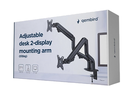 Table/desk 2-display mounting "MA-DA2-02" Gembird (rotate,tilt,swivel),17”-32”,up to 8 kg,VESA:75x75 Table/desk 2-display mounting "MA-DA2-02" Gembird (rotate,tilt,swivel),17”-32”,up to 8 kg,VESA:75x75