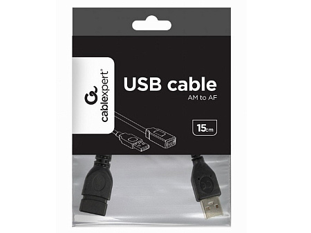 Коммуникационный кабель Cablexpert CCP-USB2-AMAF-0.15M, USB Type-A (M)/USB Type-A (F), 0,15м, Чёрный