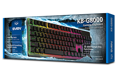 Gaming Keyboard SVEN KB-G8000, Fn keys, Backlight, WinLock, 1.8m, USB, EN/RU, Black Gaming Keyboard SVEN KB-G8000, Fn keys, Backlight, WinLock, 1.8m, USB, EN/RU, Black