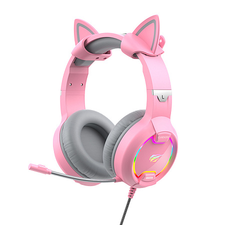 Gaming Headset Havit H2233d, 50mm driver, 20-20kHz, 20 Ohm, 100dB, 2.2m, 3.5mm+USB, RGB, Pink+Ears Gaming Headset Havit H2233d, 50mm driver, 20-20kHz, 20 Ohm, 100dB, 2.2m, 3.5mm+USB, RGB, Pink+Ears