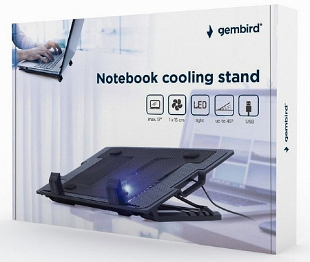 Notebook Cooling Pad Gembird NBS-1F17T-01, up to 17'', 1x150 mm fan, Adjustable angle, LED light Notebook Cooling Pad Gembird NBS-1F17T-01, up to 17'', 1x150 mm fan, Adjustable angle, LED light
